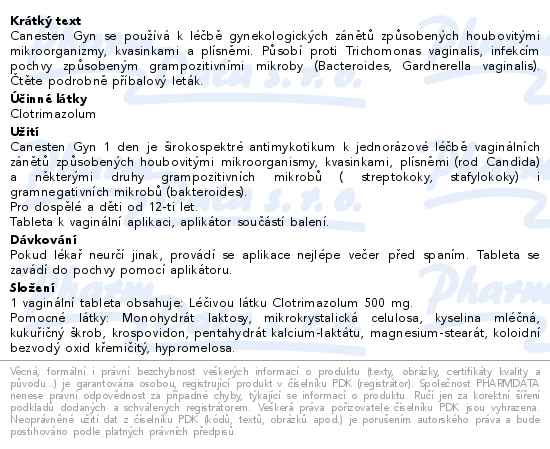 Canesten Gyn 1 den 0.5g 1ks vaginální tableta