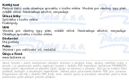 LA CHEVRE Pleťová čistící voda 200g