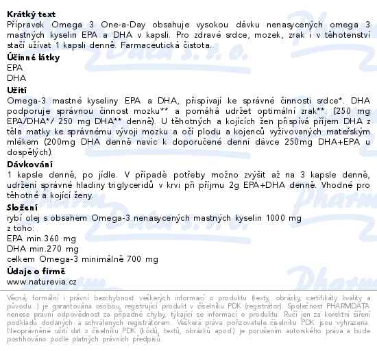 NatureVia Omega 3 One a Day 60 kapslí