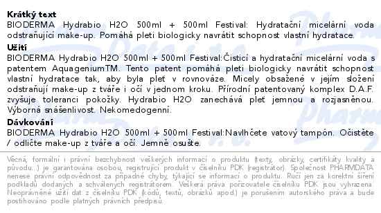 Bioderma Hydrabio H2O 500ml Festival 1+1