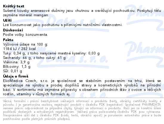 Ananas přírodní sušený 250g EkoMedica