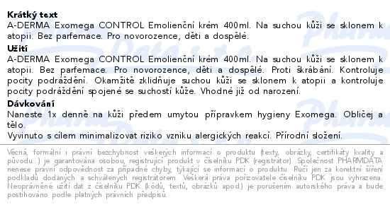A-DERMA Exomega CONTR.Emolienční krém 400ml