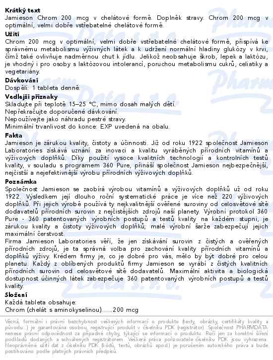 JAMIESON Chrom 200mcg v chelátové formě 100 tablet
