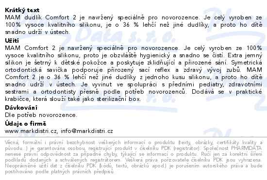 MAM Dudlík Comfort 2 2-6měsíců silikon 1ks