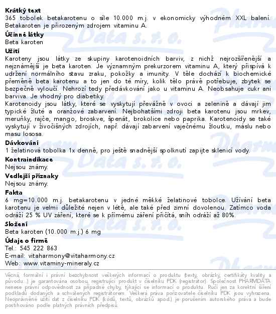 Vitaharmony Beta Karoten 10.000 m.j. 365 tob.