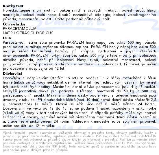 Paralen horký nápoj bez cukru 500mg 12 sáčků