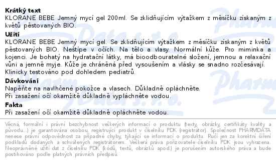 KLORANE BEBE Jemný mycí gel s měsíčkem 200ml