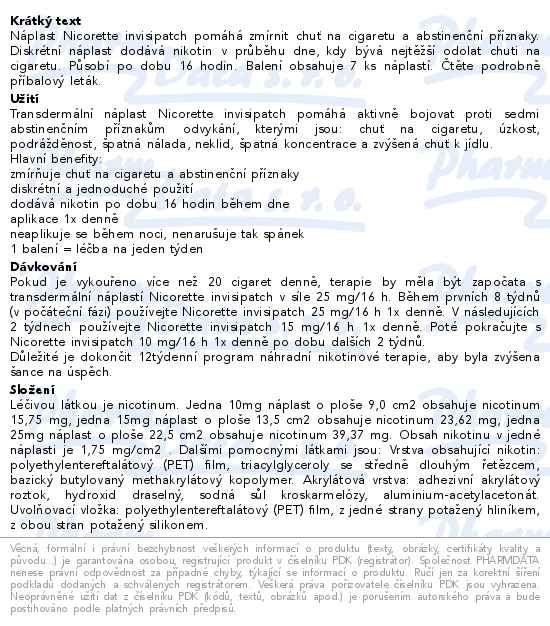 Nicorette Invisipatch 25mg/16h 7 náplastí