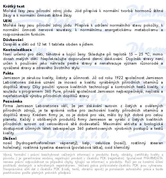 JAMIESON Kelp mořské řasy 650mcg 100 tablet