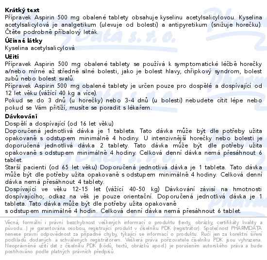 Aspirin 500mg 20 obalených tablet